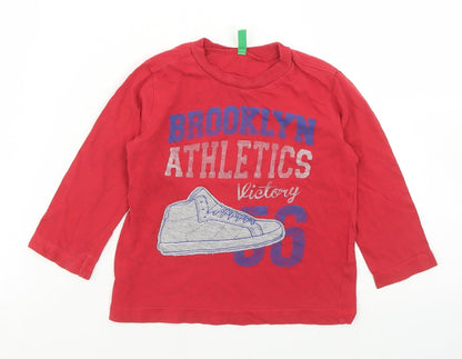 United Colors of Benetton Boys Red  Cotton Basic T-Shirt Size 12-18 Months Crew Neck  - Brooklyn