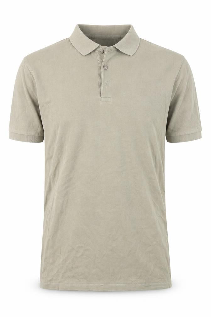 Front view of ASOS men’s green cotton polo, size M, collared button