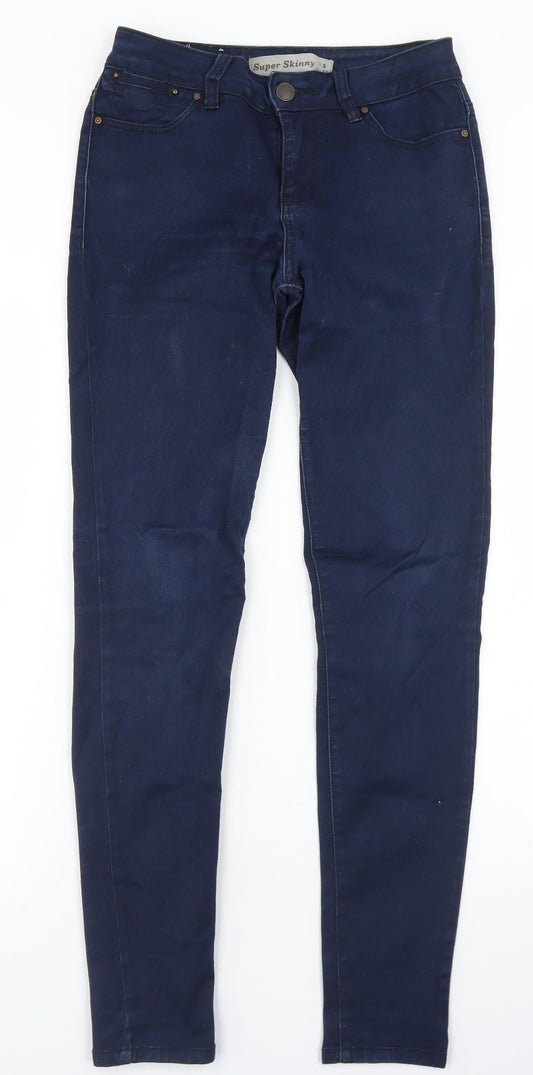 New Look Womens Blue  Cotton Skinny Jeans Size 8 L29 in Regular Button
