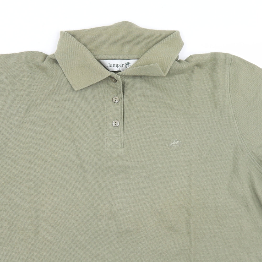 Jumper Mens Green  Cotton  Polo Size L Collared Button