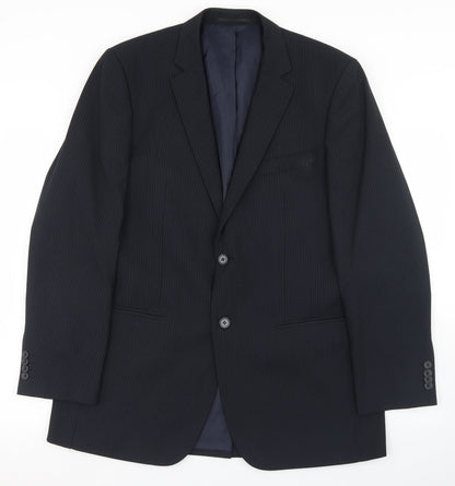 F&F Mens Black Striped Polyester Jacket Blazer Size 40