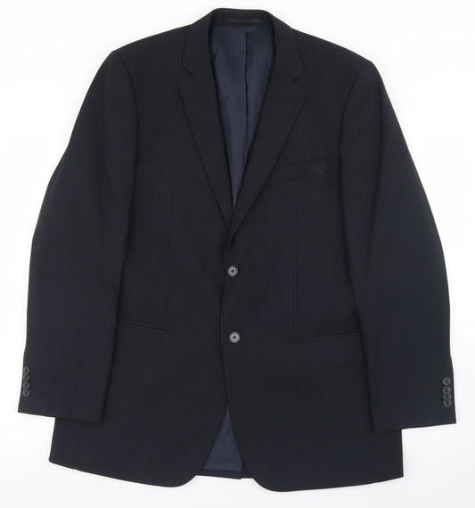 F&F Mens Black Striped Polyester Jacket Blazer Size 40