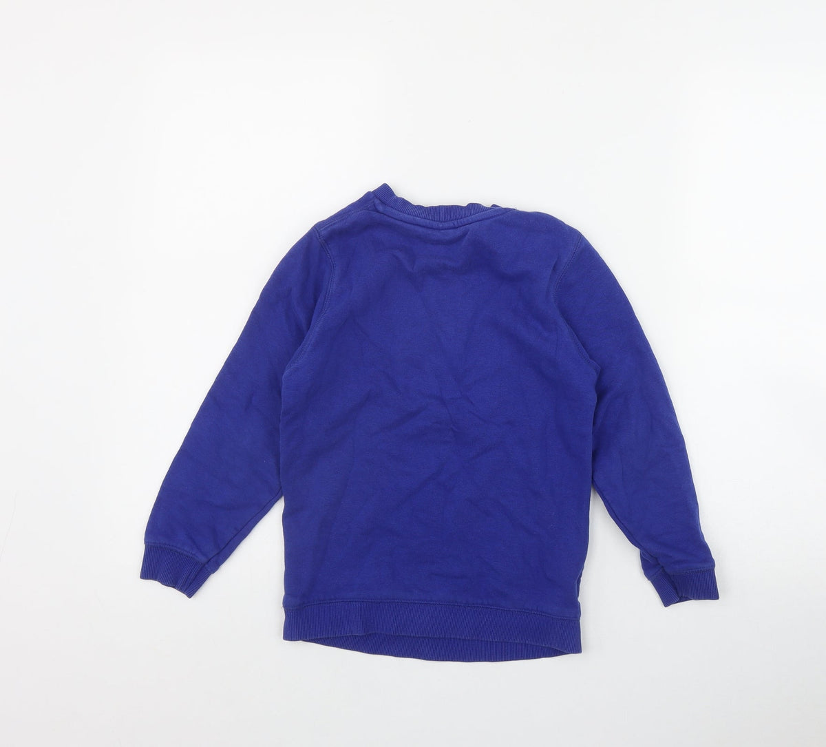 Back view of Tu boys’ blue cotton pullover sweatshirt, size 7, years pullover