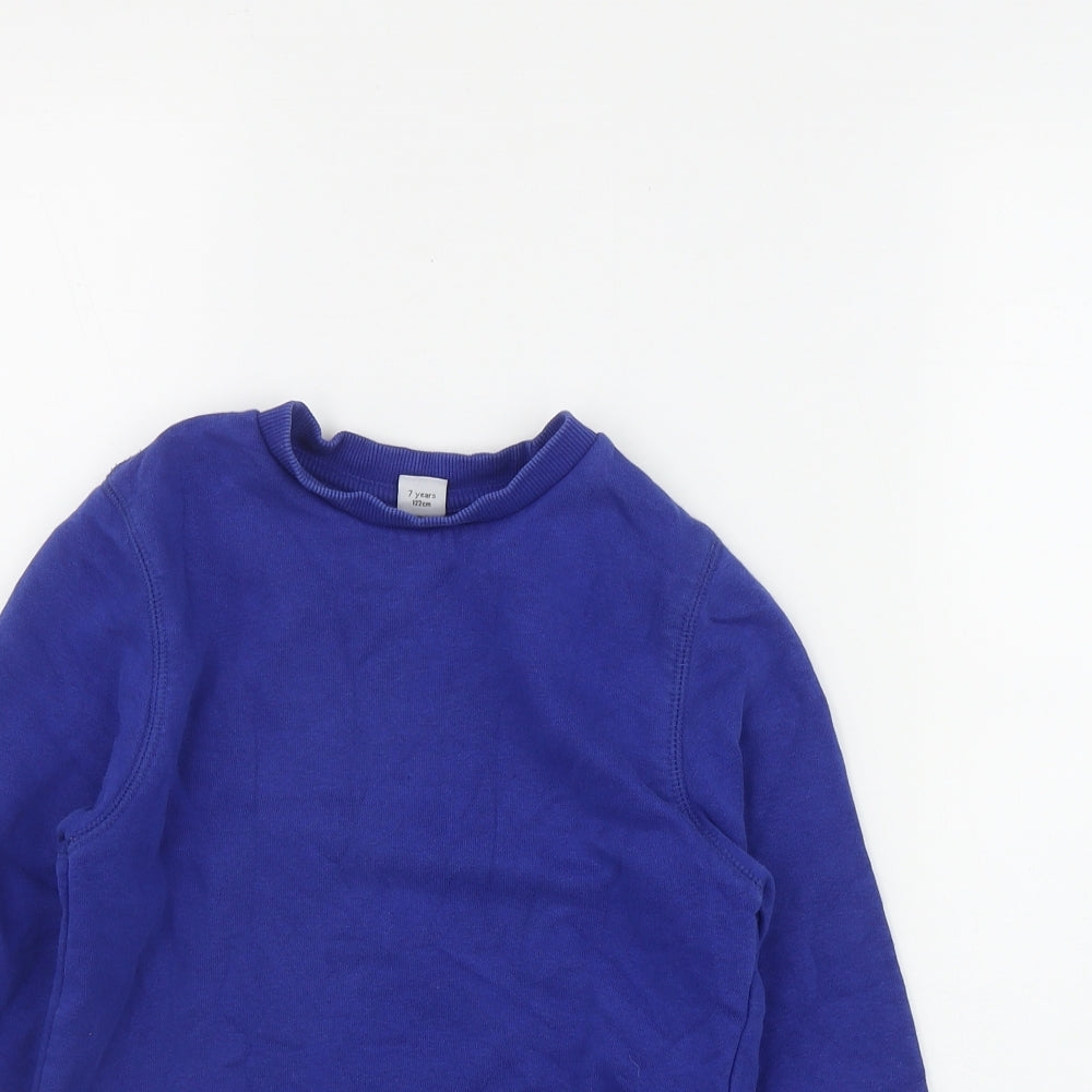 Close-up detail of Tu boys’ blue cotton pullover sweatshirt, size 7, years pullover