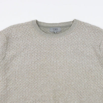 Marks and Spencer Mens Beige Round Neck  Acrylic Pullover Jumper Size 2XL