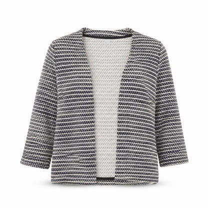 Front view of H&M women’s black v-neck striped cotton cardigan jumper, size S