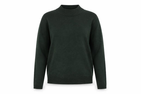 Front view of Originals women’s green mock neck acrylic jumper, size UK 8