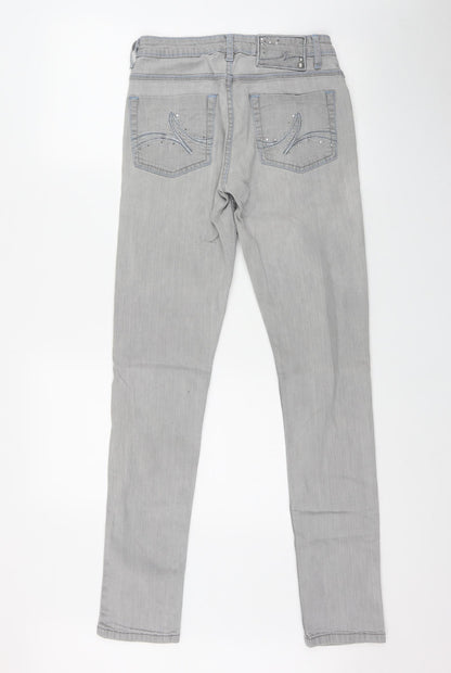 Denim & Co. Womens Grey  Cotton Skinny Jeans Size 10 L32 in Regular Zip