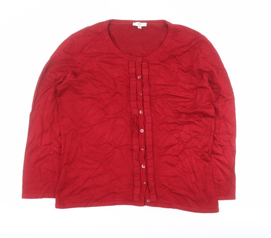 CC Womens Red Round Neck  Viscose Cardigan Jumper Size 12