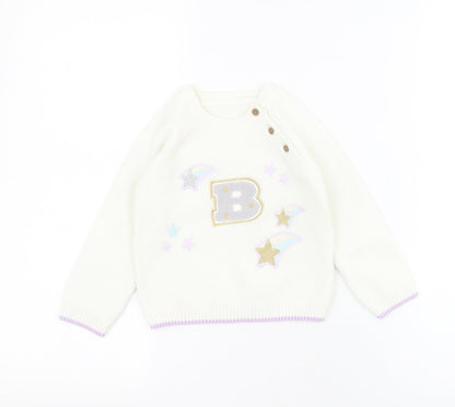 Marks and Spencer Baby White  Acrylic Pullover Jumper Size 12-18 Months  Button - B