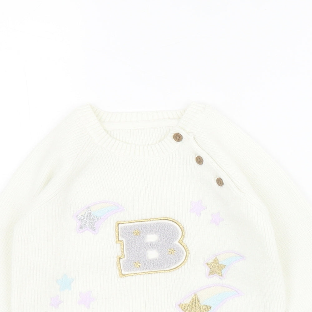 Marks and Spencer Baby White  Acrylic Pullover Jumper Size 12-18 Months  Button - B