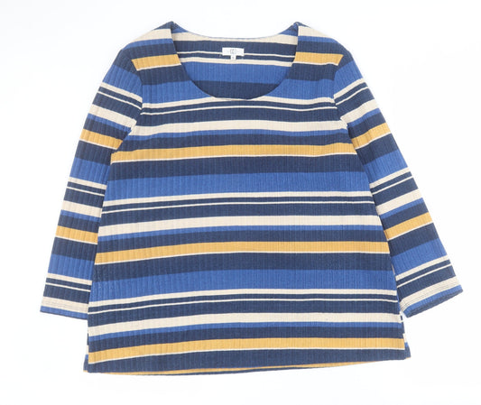 CC Womens Blue Scoop Neck Striped Polyester Pullover Jumper Size XL