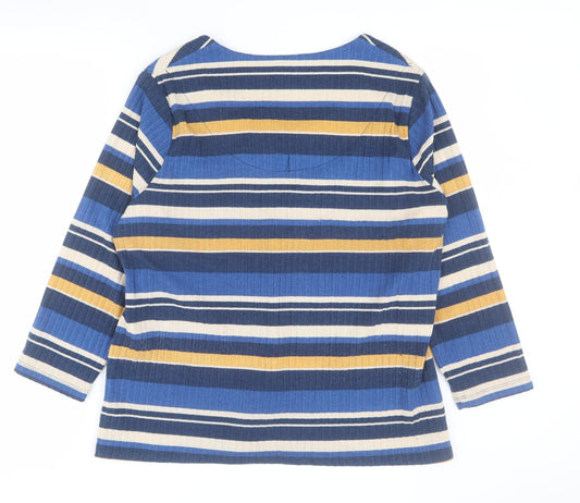 CC Womens Blue Scoop Neck Striped Polyester Pullover Jumper Size XL