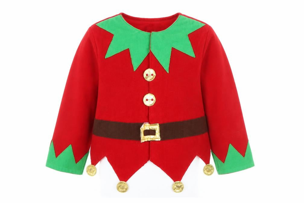 Front view of Ladybird boys’ red jacket, size 3-4, years hook & loop - elf fancy dress
