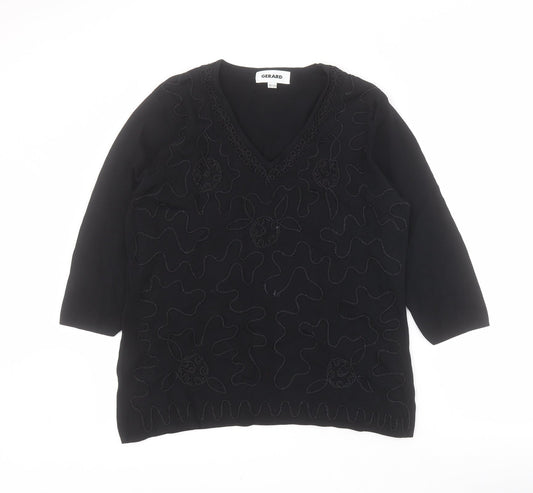 Gerard Womens Black V-Neck  Viscose Pullover Jumper Size 18