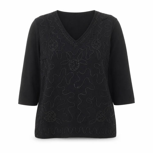 Front view of Gerard women’s black v-neck viscose jumper, size UK 18