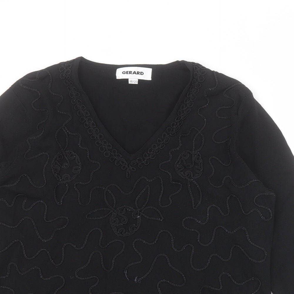 Gerard Womens Black V-Neck  Viscose Pullover Jumper Size 18