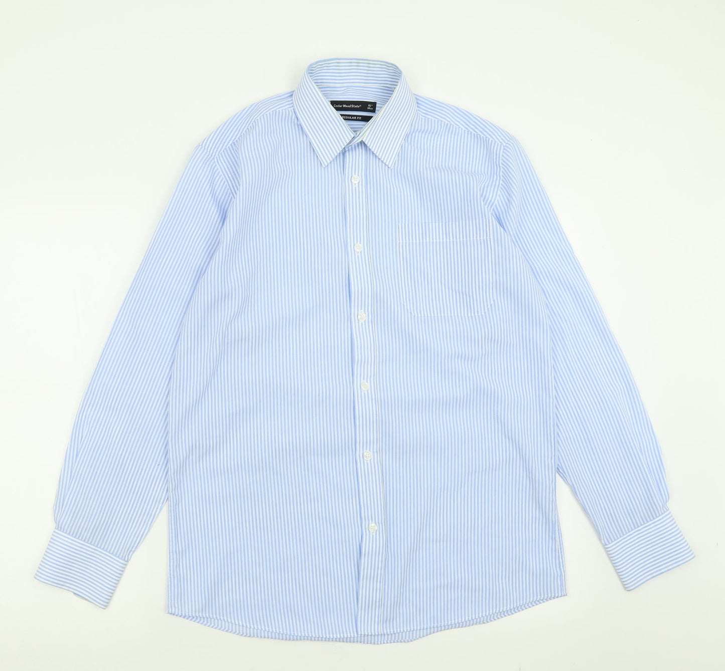 Mens UK Size 15 Cedar Wood State Blue  Button-Up Long Sleeve Casual Shirt