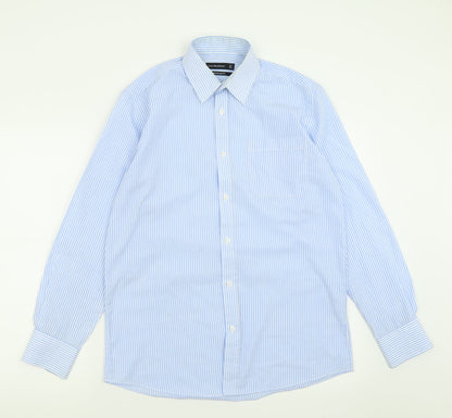 Mens UK Size 15 Cedar Wood State Blue  Button-Up Long Sleeve Casual Shirt