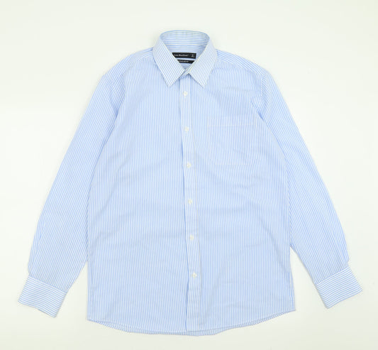 Mens UK Size 15 Cedar Wood State Blue  Button-Up Long Sleeve Casual Shirt