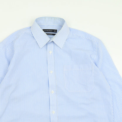 Mens UK Size 15 Cedar Wood State Blue  Button-Up Long Sleeve Casual Shirt