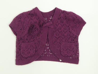 Mothercare Girls Purple Crew Neck  Acrylic Cardigan Jumper Size 2 Years  Button