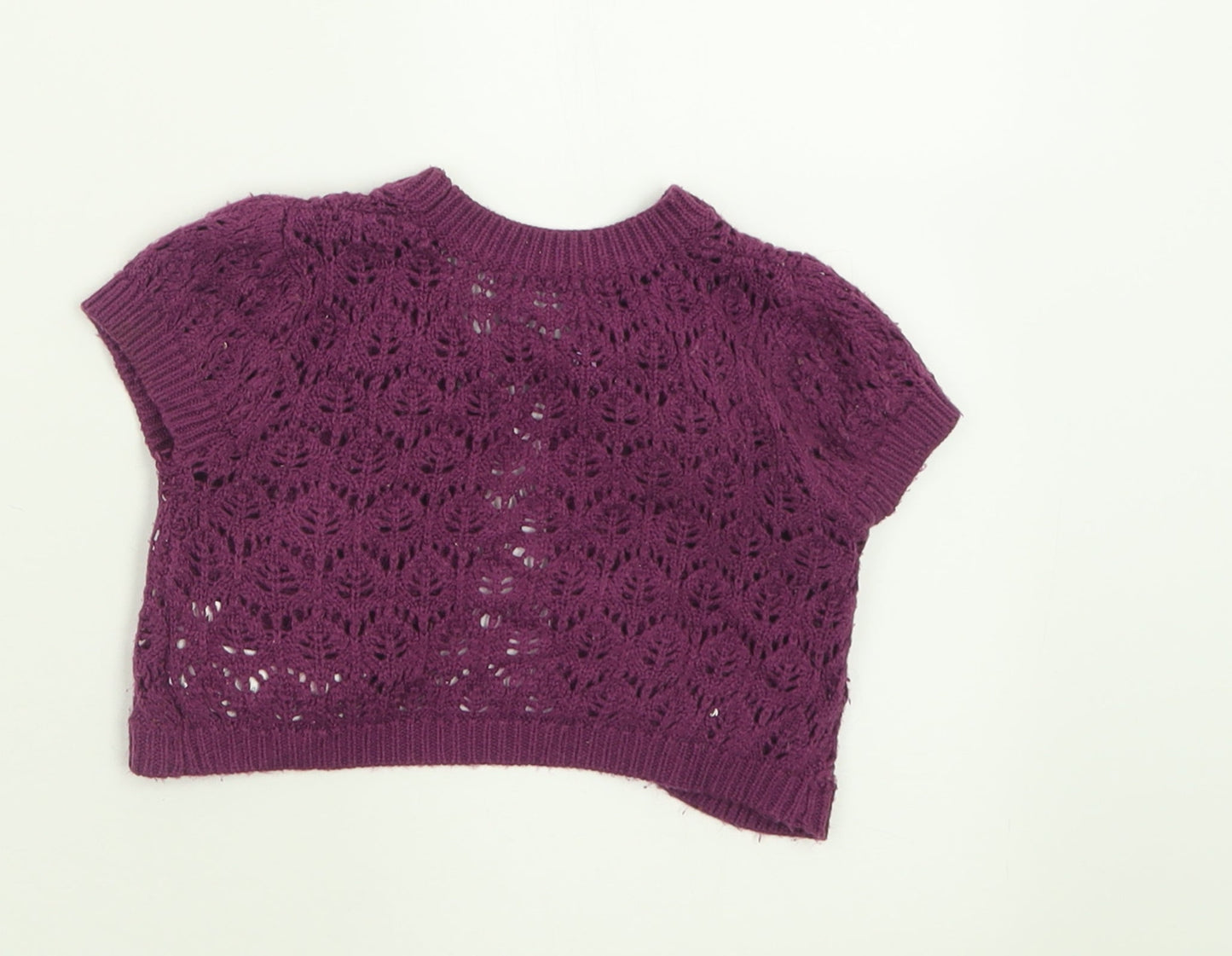 Mothercare Girls Purple Crew Neck  Acrylic Cardigan Jumper Size 2 Years  Button