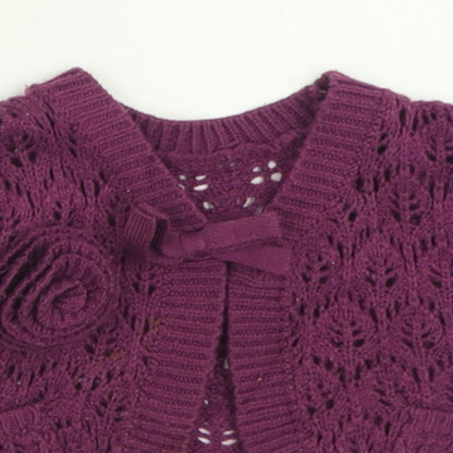 Mothercare Girls Purple Crew Neck  Acrylic Cardigan Jumper Size 2 Years  Button