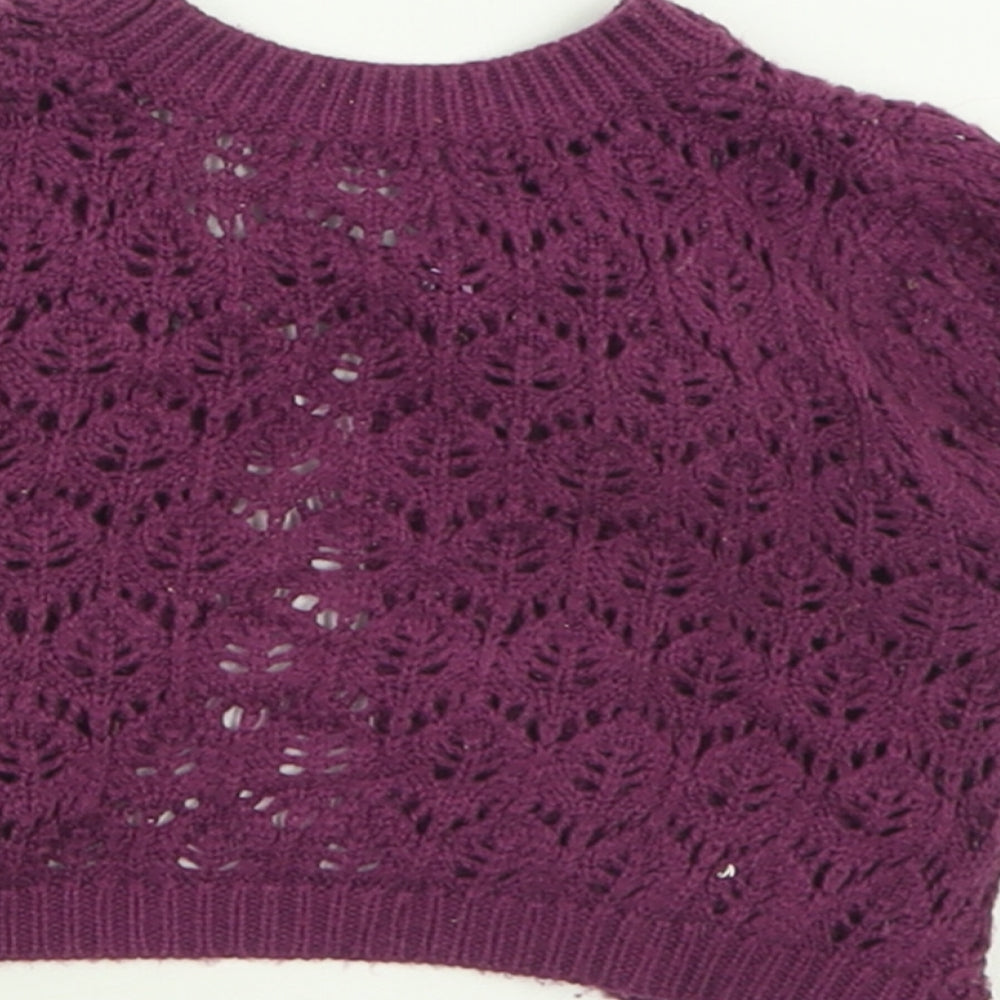 Mothercare Girls Purple Crew Neck  Acrylic Cardigan Jumper Size 2 Years  Button