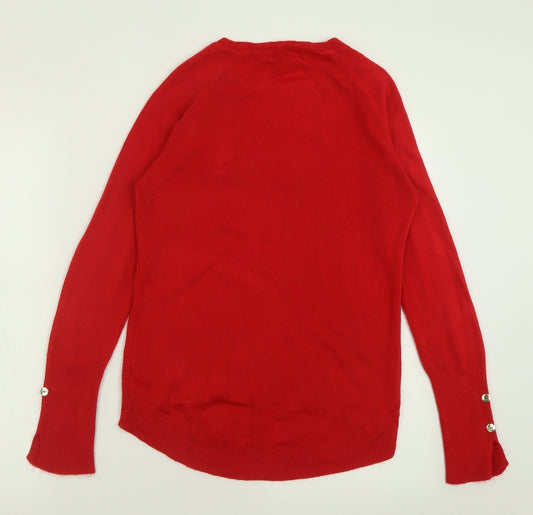 Primark Womens Red Crew Neck  Acrylic Pullover Jumper Size XS