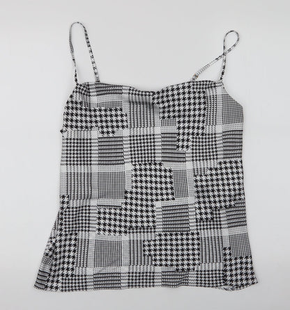 River Island Womens Black Houndstooth Polyester Basic Blouse Size 10 Scoop Neck