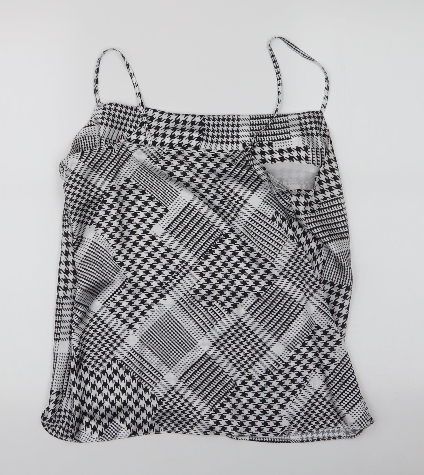 River Island Womens Black Houndstooth Polyester Basic Blouse Size 10 Scoop Neck