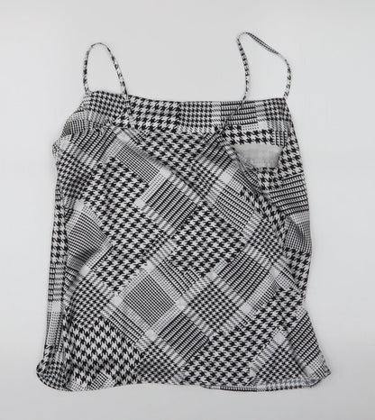 River Island Womens Black Houndstooth Polyester Basic Blouse Size 10 Scoop Neck