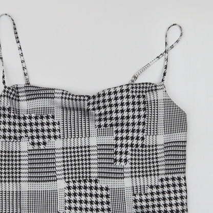River Island Womens Black Houndstooth Polyester Basic Blouse Size 10 Scoop Neck