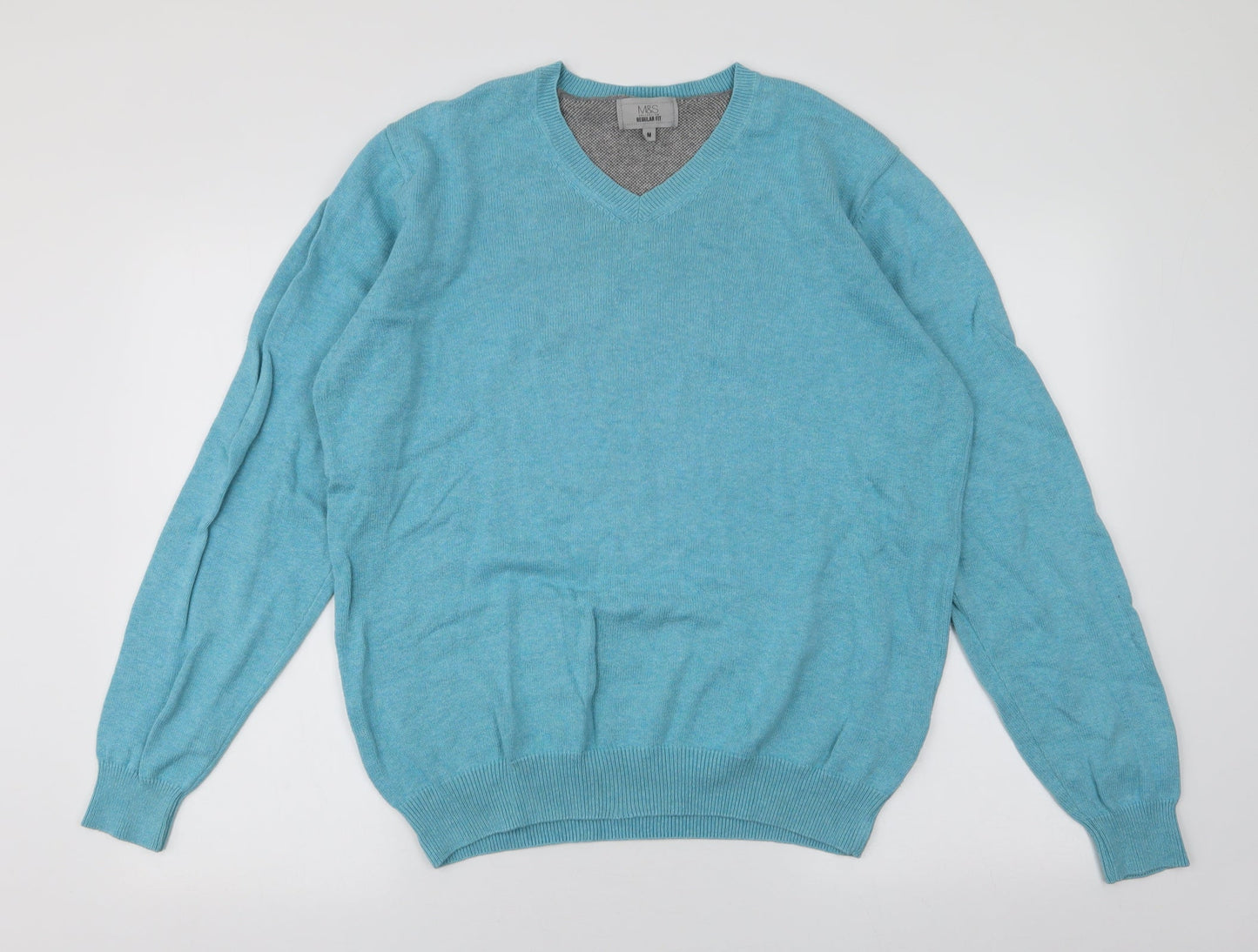 Marks and Spencer Mens Blue V-Neck  Cotton Pullover Jumper Size M