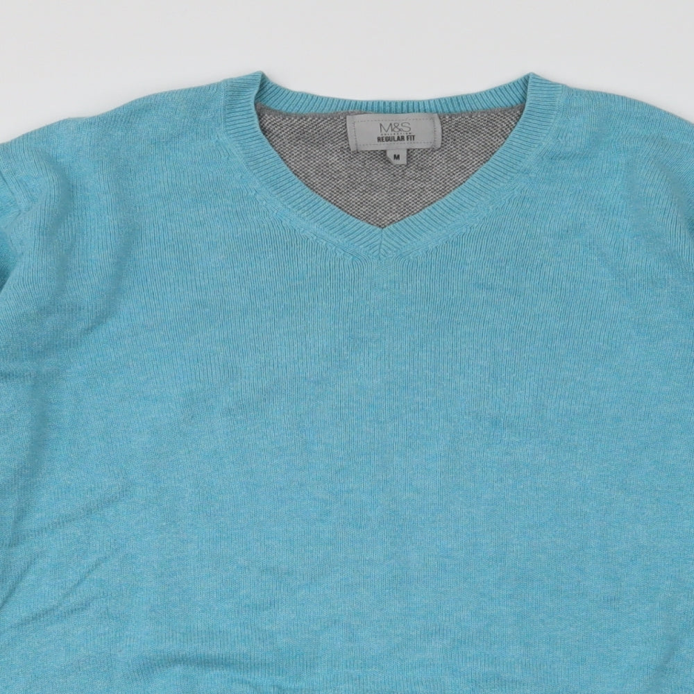 Marks and Spencer Mens Blue V-Neck  Cotton Pullover Jumper Size M