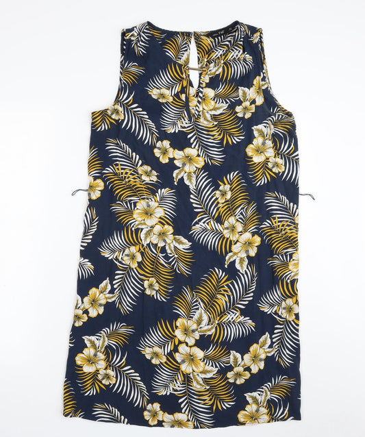 F&F Womens Blue Floral Viscose Sheath  Size 10  Boat Neck Pullover