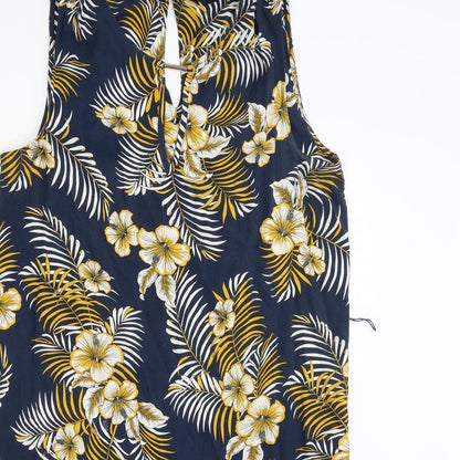 F&F Womens Blue Floral Viscose Sheath  Size 10  Boat Neck Pullover