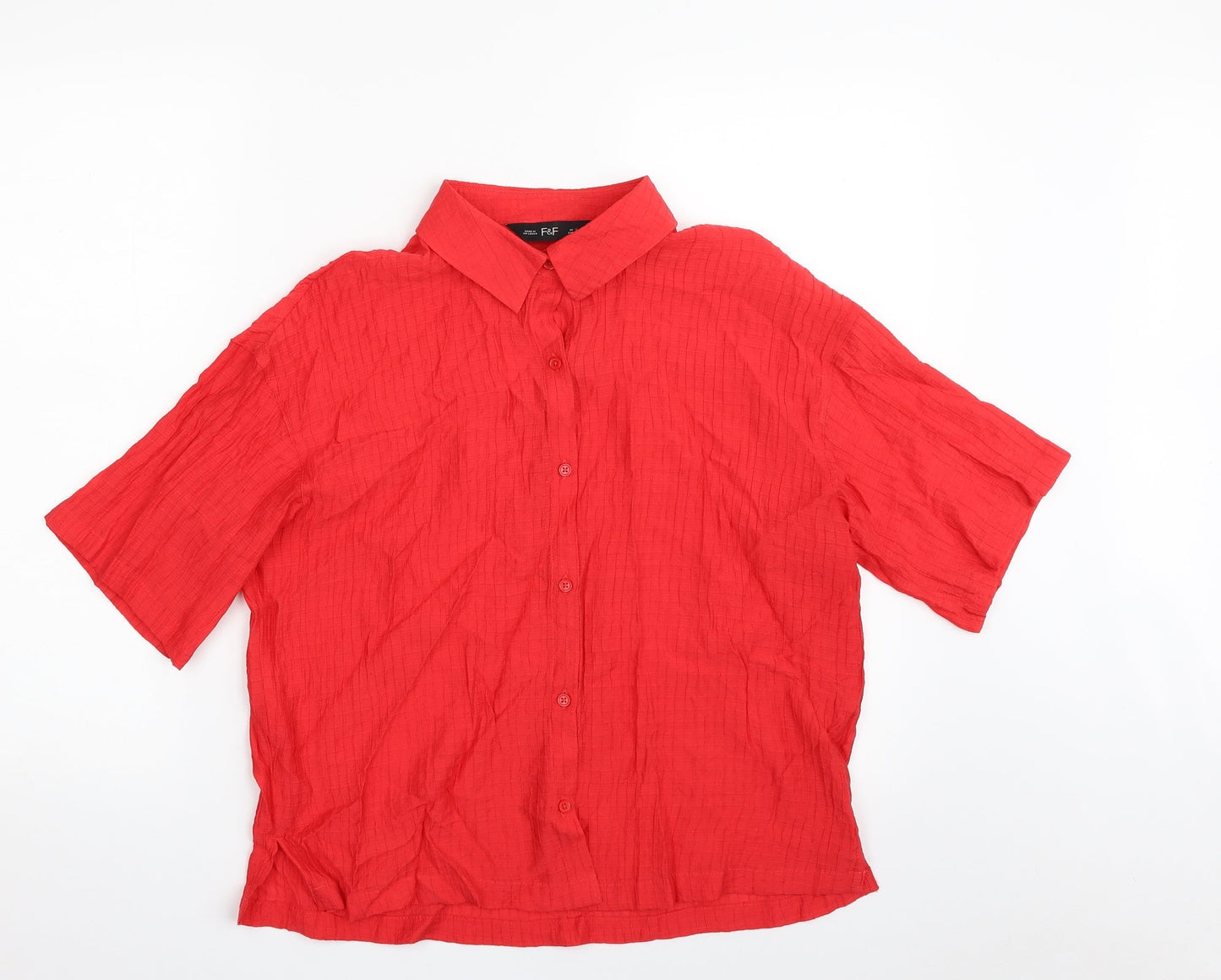 F&F Womens Red  Viscose Basic Button-Up Size S Collared