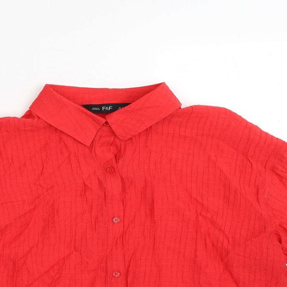 F&F Womens Red  Viscose Basic Button-Up Size S Collared