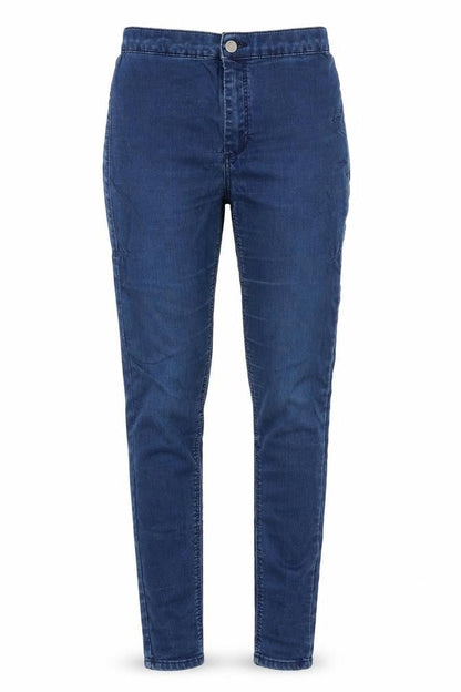 Front view of Topshop women’s blue cotton jegging jeans, size UK 28, in, 26-inch leg slim