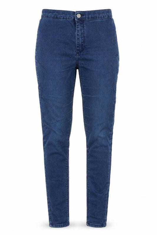 Front view of Topshop women’s blue cotton jegging jeans, size UK 28, in, 26-inch leg slim