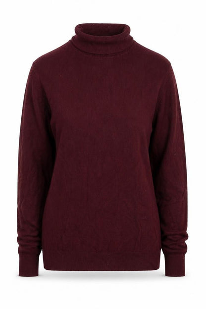 Front view of Christiano Baldinucci women’s purple roll neck viscose jumper, size M