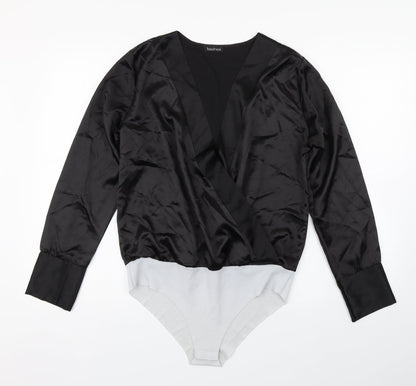 Boohoo Womens Black  Polyester Bodysuit One-Piece Size 12  Button