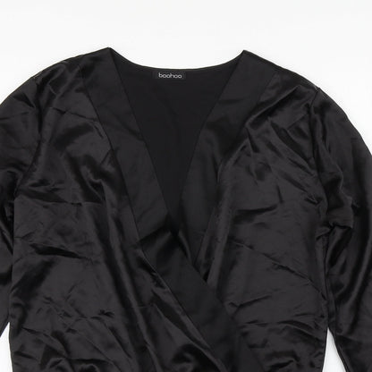 Boohoo Womens Black  Polyester Bodysuit One-Piece Size 12  Button