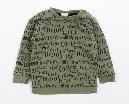 F&F Boys Green Geometric Cotton Pullover Jumper Size 12-18 Months
