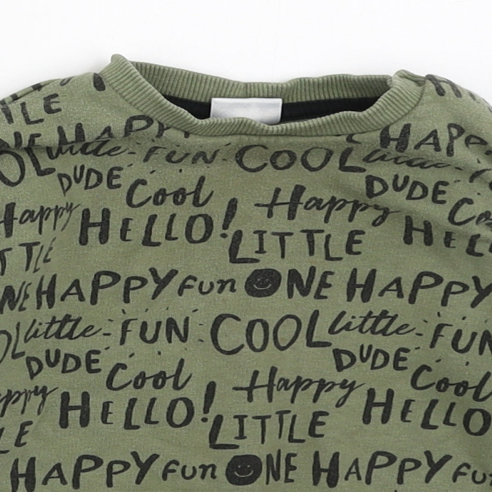 F&F Boys Green Geometric Cotton Pullover Jumper Size 12-18 Months