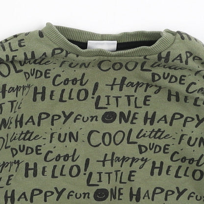 F&F Boys Green Geometric Cotton Pullover Jumper Size 12-18 Months