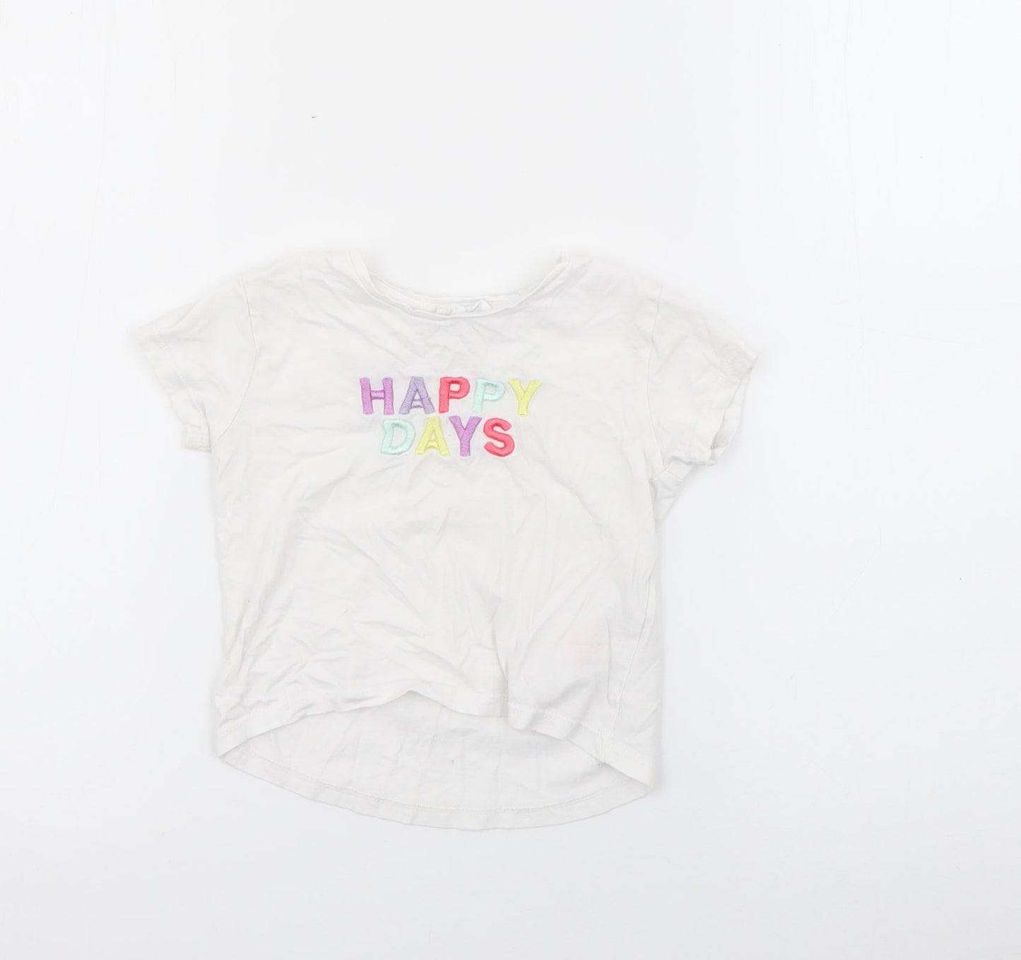 Primark Girls White  Cotton Basic T-Shirt Size 2-3 Years Crew Neck  - Happy Days