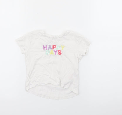 Primark Girls White  Cotton Basic T-Shirt Size 2-3 Years Crew Neck  - Happy Days